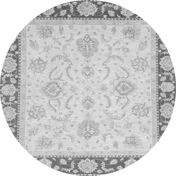 Round Machine Washable Oriental Gray Traditional Rug, wshabs3777gry