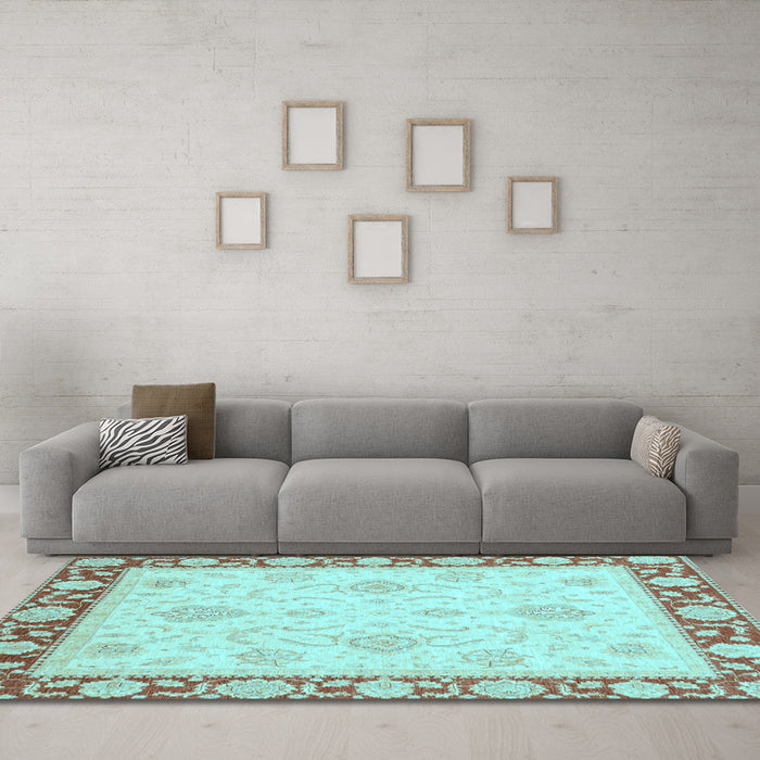 Machine Washable Oriental Light Blue Traditional Rug in a Living Room, wshabs3777lblu