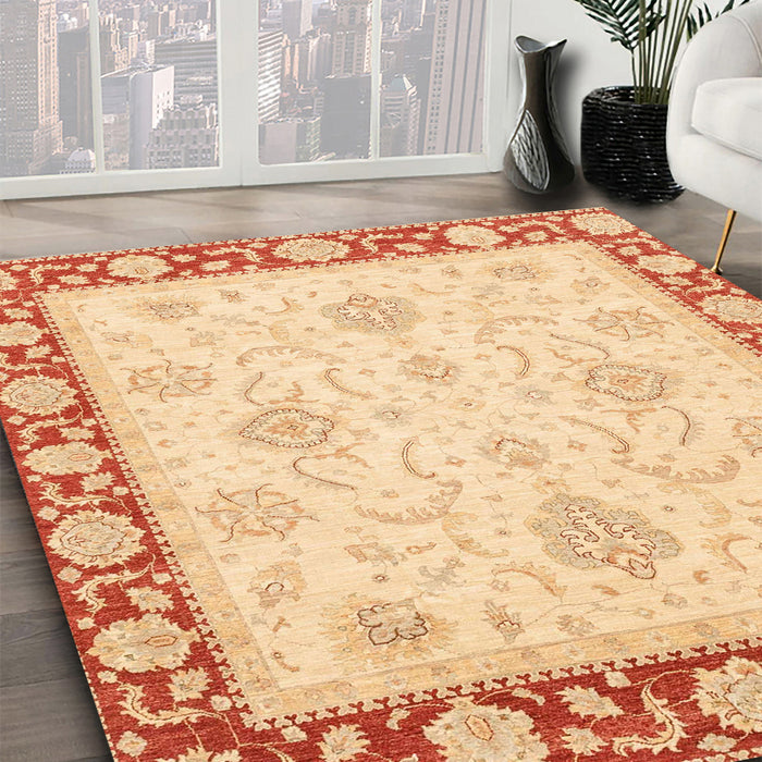 Machine Washable Abstract Mustard Yellow Rug in a Family Room, wshabs3777