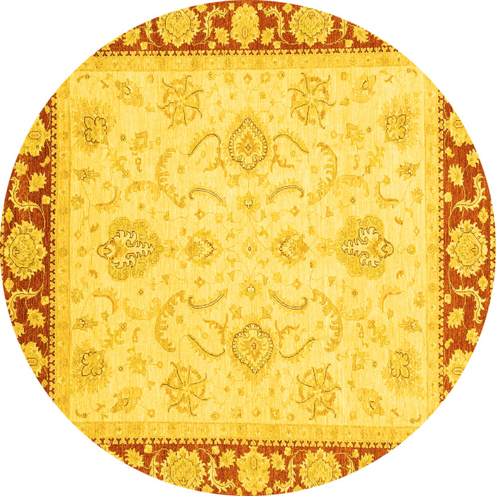 Round Machine Washable Oriental Yellow Traditional Rug, wshabs3777yw