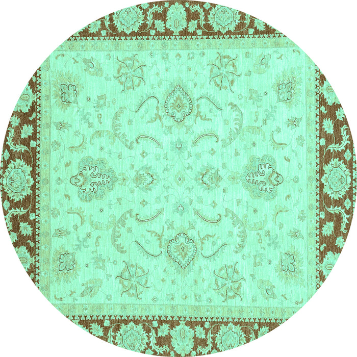 Round Machine Washable Oriental Turquoise Traditional Area Rugs, wshabs3777turq