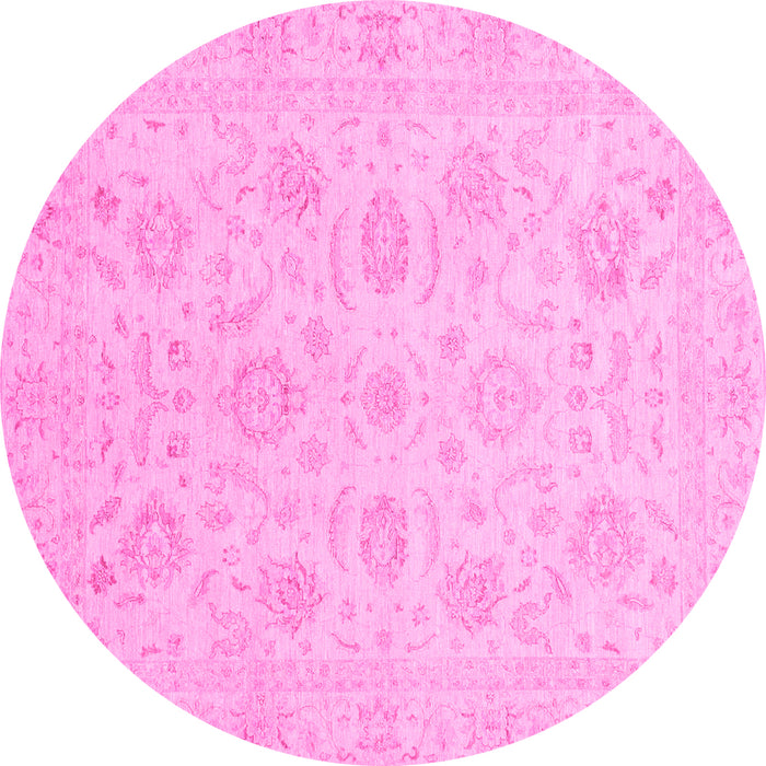 Round Machine Washable Oriental Pink Traditional Rug, wshabs3778pnk