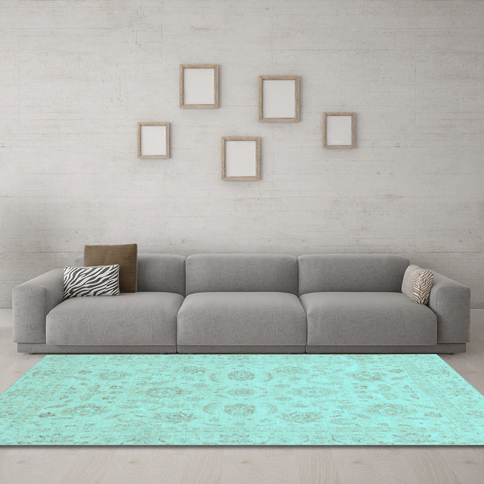 Machine Washable Oriental Light Blue Traditional Rug in a Living Room, wshabs3778lblu