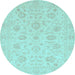 Round Oriental Light Blue Traditional Rug, abs3778lblu