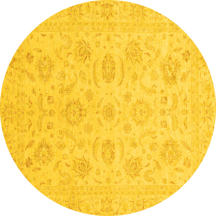 Round Machine Washable Oriental Yellow Traditional Rug, wshabs3778yw
