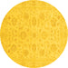 Round Machine Washable Oriental Yellow Traditional Rug, wshabs3778yw