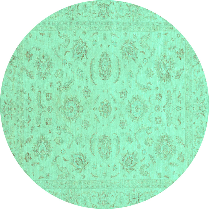 Round Machine Washable Oriental Turquoise Traditional Area Rugs, wshabs3778turq