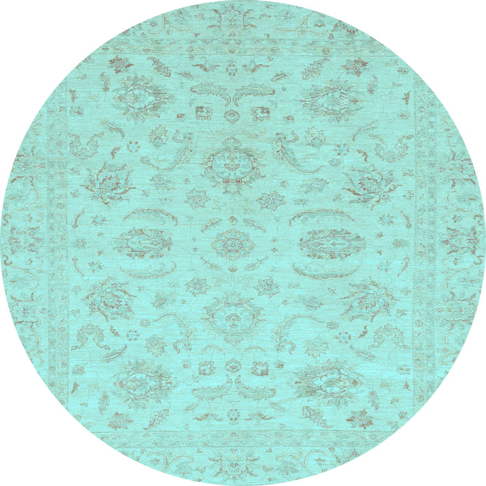 Round Machine Washable Oriental Light Blue Traditional Rug, wshabs3778lblu