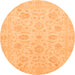 Round Machine Washable Oriental Orange Traditional Area Rugs, wshabs3778org