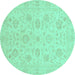 Round Oriental Turquoise Traditional Rug, abs3778turq