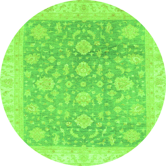 Round Machine Washable Oriental Green Traditional Area Rugs, wshabs3779grn