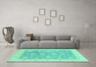 Machine Washable Oriental Turquoise Traditional Area Rugs in a Living Room,, wshabs3779turq