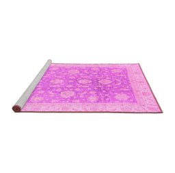 Sideview of Machine Washable Oriental Pink Traditional Rug, wshabs3779pnk