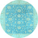 Round Oriental Light Blue Traditional Rug, abs3779lblu