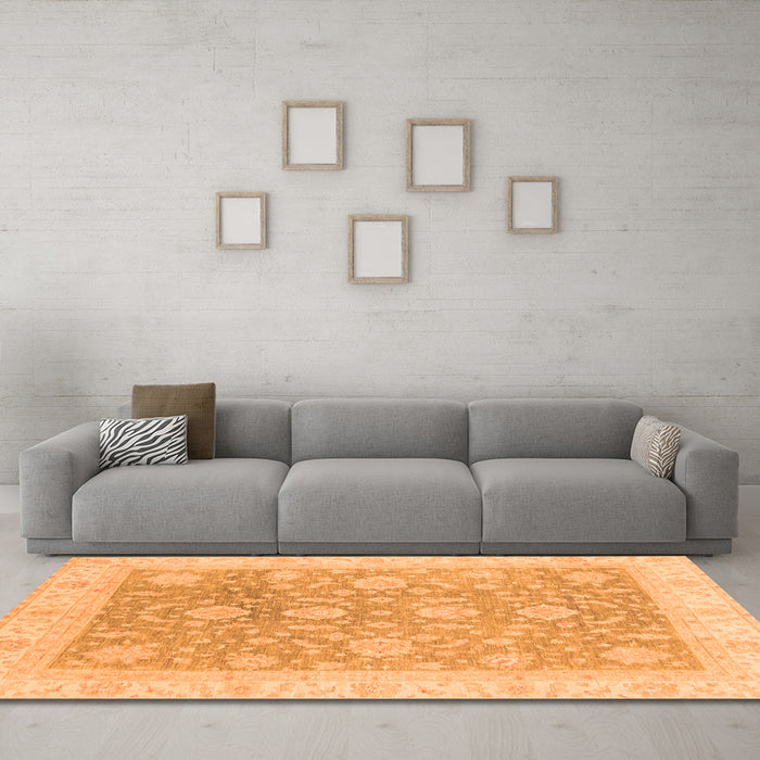 Machine Washable Oriental Orange Traditional Area Rugs in a Living Room, wshabs3779org