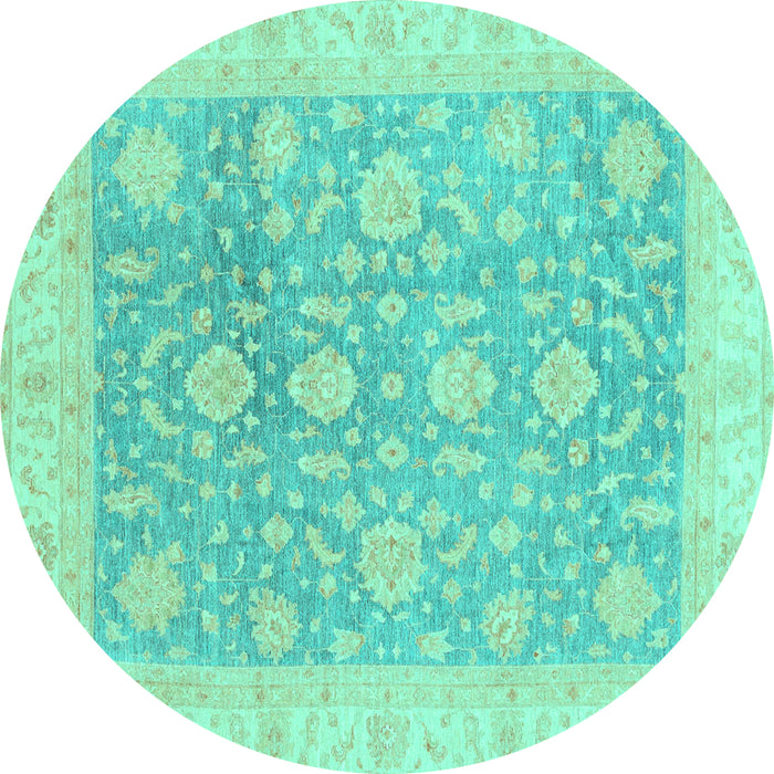 Round Machine Washable Oriental Turquoise Traditional Area Rugs, wshabs3779turq