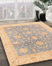 Abstract Camel Brown Oriental Rug in Family Room, abs3779