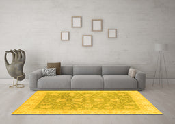 Machine Washable Oriental Yellow Traditional Rug in a Living Room, wshabs3779yw