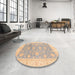Round Machine Washable Abstract Camel Brown Rug in a Office, wshabs3779