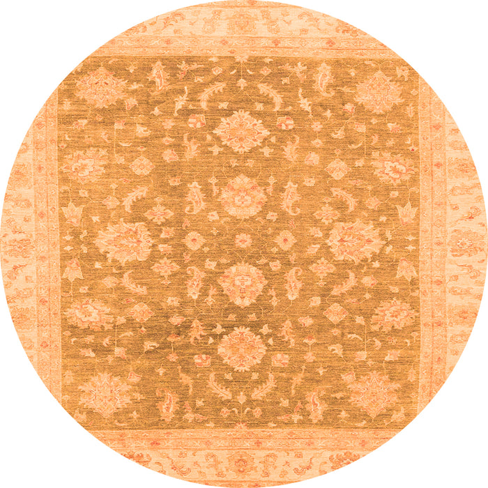 Round Machine Washable Oriental Orange Traditional Area Rugs, wshabs3779org