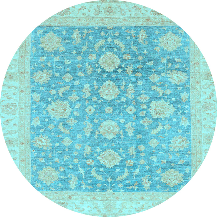 Round Machine Washable Oriental Light Blue Traditional Rug, wshabs3779lblu