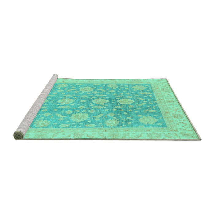 Sideview of Machine Washable Oriental Turquoise Traditional Area Rugs, wshabs3779turq