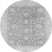 Round Machine Washable Oriental Gray Traditional Rug, wshabs3779gry