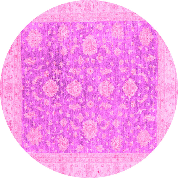 Round Machine Washable Oriental Pink Traditional Rug, wshabs3779pnk