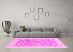 Machine Washable Oriental Pink Traditional Rug in a Living Room, wshabs3779pnk