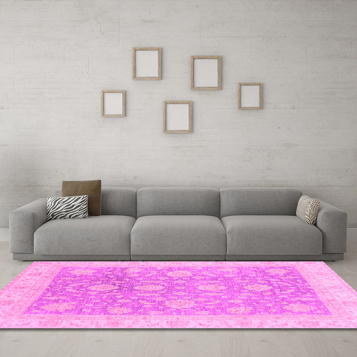 Machine Washable Oriental Pink Traditional Rug in a Living Room, wshabs3779pnk