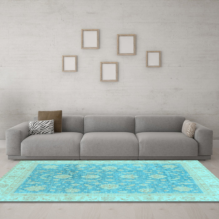 Machine Washable Oriental Light Blue Traditional Rug in a Living Room, wshabs3779lblu