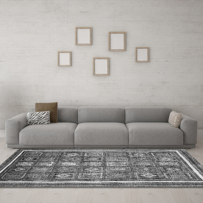 Machine Washable Oriental Gray Modern Rug in a Living Room,, wshabs377gry