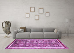 Machine Washable Oriental Purple Modern Area Rugs in a Living Room, wshabs377pur