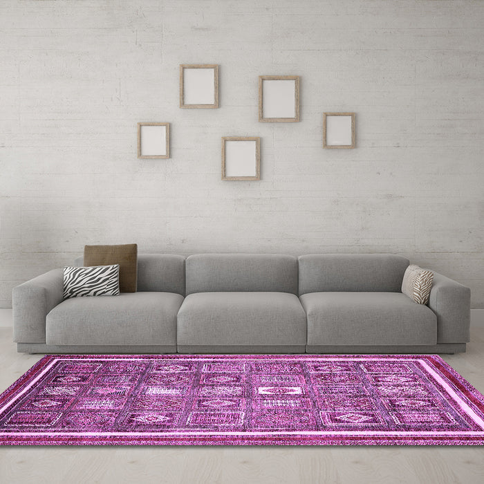 Machine Washable Oriental Purple Modern Area Rugs in a Living Room, wshabs377pur