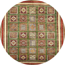 Round Abstract Saffron Red Oriental Rug, abs377