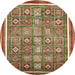 Round Abstract Saffron Red Oriental Rug, abs377