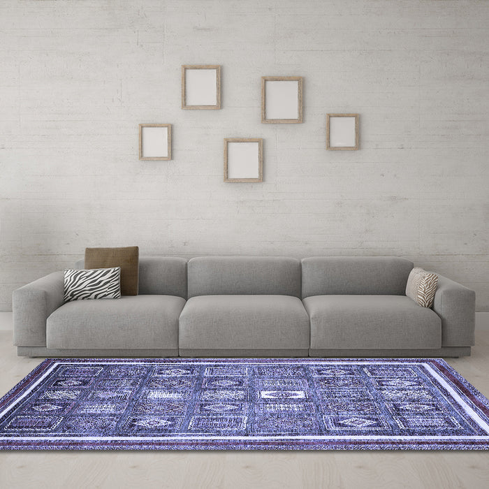 Machine Washable Oriental Blue Modern Rug in a Living Room, wshabs377blu