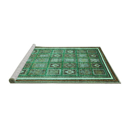 Sideview of Machine Washable Oriental Turquoise Modern Area Rugs, wshabs377turq