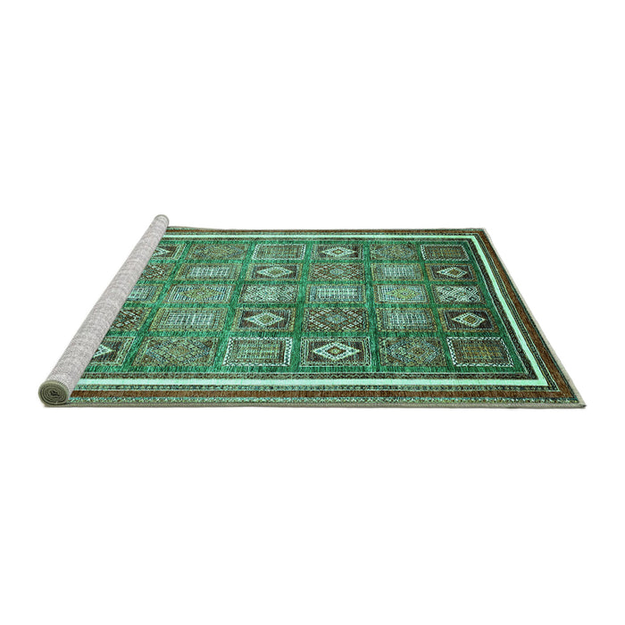 Sideview of Machine Washable Oriental Turquoise Modern Area Rugs, wshabs377turq
