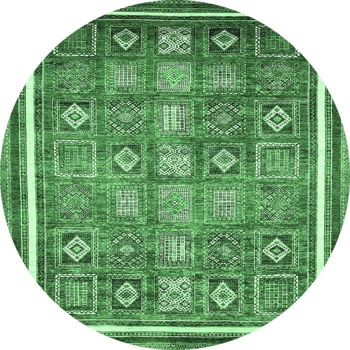 Round Machine Washable Oriental Emerald Green Modern Area Rugs, wshabs377emgrn