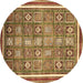 Round Machine Washable Oriental Brown Modern Rug, wshabs377brn