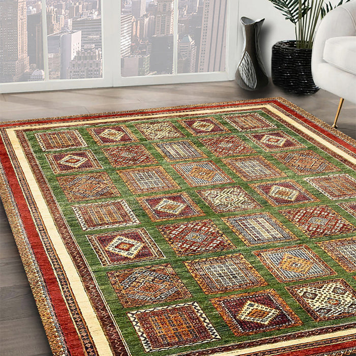 Abstract Saffron Red Oriental Rug in Family Room, abs377