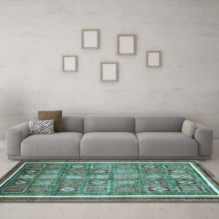 Machine Washable Oriental Light Blue Modern Rug in a Living Room, wshabs377lblu