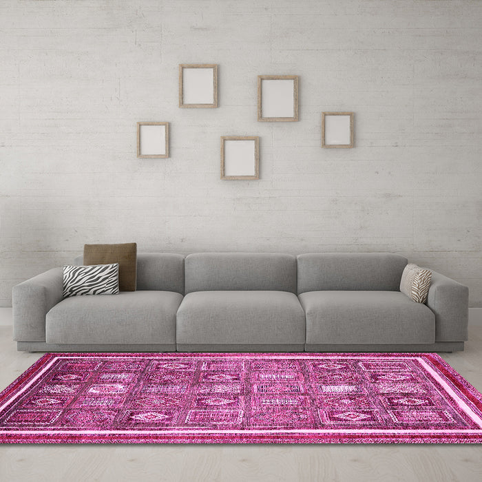 Machine Washable Oriental Pink Modern Rug in a Living Room, wshabs377pnk