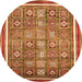 Round Machine Washable Oriental Orange Modern Area Rugs, wshabs377org