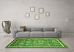 Machine Washable Oriental Green Modern Area Rugs in a Living Room,, wshabs377grn