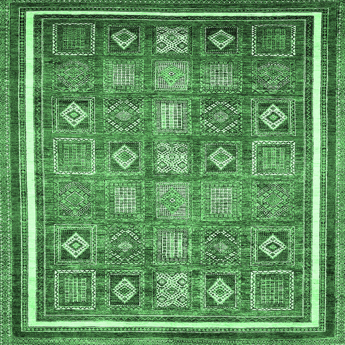 Square Machine Washable Oriental Emerald Green Modern Area Rugs, wshabs377emgrn