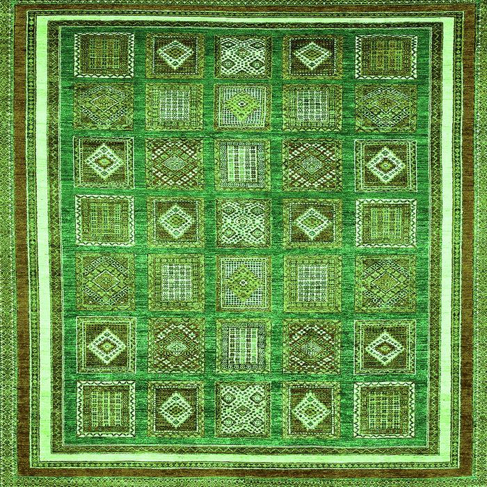 Square Machine Washable Oriental Green Modern Area Rugs, wshabs377grn