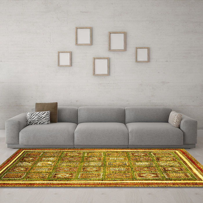 Machine Washable Oriental Yellow Modern Rug in a Living Room, wshabs377yw