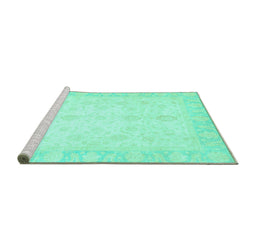 Sideview of Machine Washable Oriental Turquoise Traditional Area Rugs, wshabs3780turq